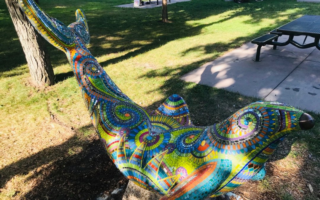 Bryant Square Park Dolphin Transformed into Colorful Mosaic